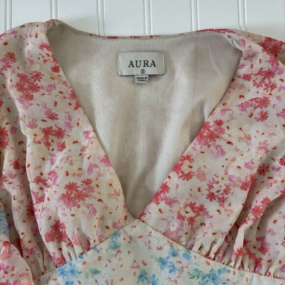 Aura Floral Tiered Maxi Dress (Size S) Colorful Flowy Chiffon Spring Summer - Picture 8 of 9